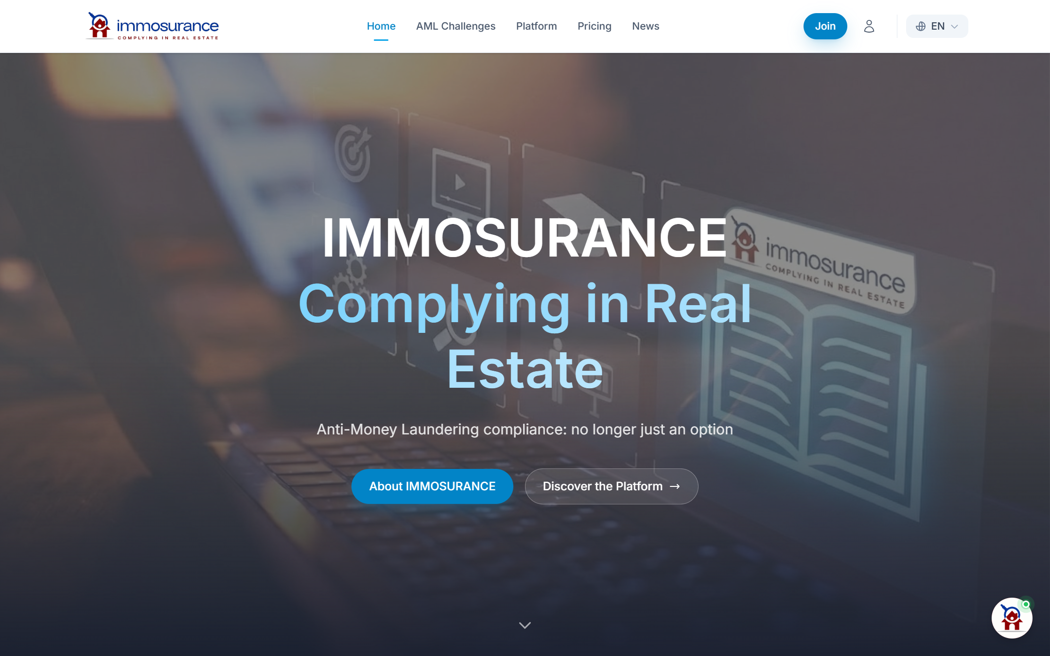 De website van Immosurance op een desktopscherm